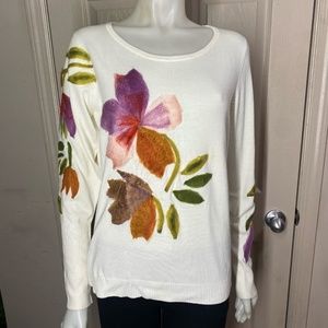 Monroe & Main Felted Flowers Cardigan Sweater Small